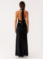 Adalie Halter Neck Midi Dress - Black
