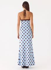 Alessandro Halter Maxi Dress - Blue Mocha Dot