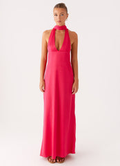 Alicia Satin Halter Maxi Dress - Fuchsia
