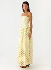 Andorra Maxi Dress - Yellow Polkadot