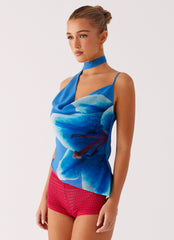 Andrina Cowl Neck Top - Oceania Bloom