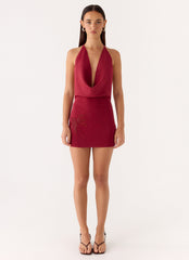 Annalise Beaded Mini Dress - Wine