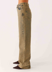 Back Again Straight Leg Denim Jeans - Brown Sand Wash