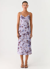 Bluma Lace Trim Midi Dress - Antique Lilac Floral