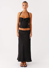 Breanne Midi Skirt - Black Polka Dot