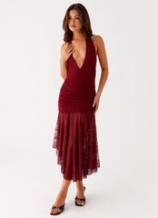 Burnout Midi Dress - Maroon