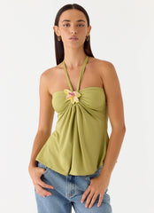 Corah Halter Top - Green Olive