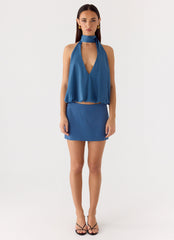 Do It Again Mini Skirt - Washed Navy