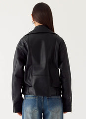 Ethan PU Biker Jacker - Black