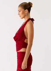 Farruko Jacquard Halter Top - Dark Cherry