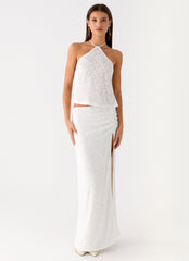 Griff Low Rise Jacquard Maxi Skirt - White