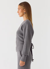 Harrison Cinched Knit Cardigan - Marle Grey