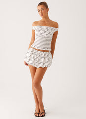 Heather Off Shoulder Top - White Black Polka Dot