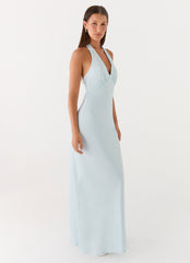 Heavy Hearted Satin Maxi Dress - Ice Blue