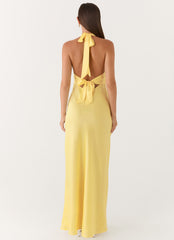Heavy Hearted Satin Maxi Dress - Lemon