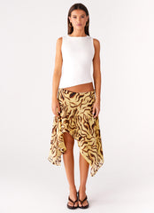 Kia Low Rise Asymmetrical Midi Skirt - Laguna Print