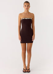 Leroy Button Mini Dress - Chocolate