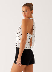 Lets Pretend Halterneck Top - White Polka Dot