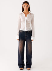 Loui Lace Long Sleeve Top - White