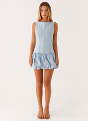 Meg Bubble Denim Mini Dress - Blue