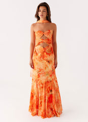 Melrose Satin Chiffon Maxi Dress - Sunset Floral