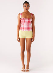 No Drama Strap Top - Pink Check