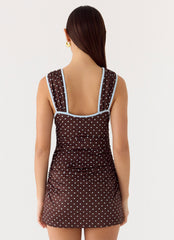 Options Mini Dress - Chocolate Blue Dot