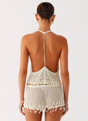 Pearl Shore Beaded Crochet Mini Shorts - Ivory