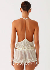 Pearl Shore Beaded Crochet Top - Ivory
