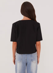 Hacienda Linen Short Sleeve Blazer - Black