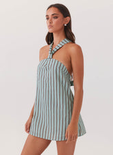Keira Linen Micro Mini Dress - Coastal Stripe