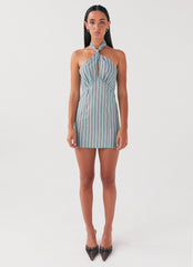 Sabine Linen Mini Dress - Coastal Stripe