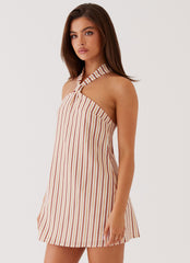 Keira Linen Micro Mini Dress - Passionfruit Stripe