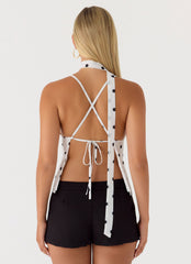 Quiero Backless Top - White Polka Dot
