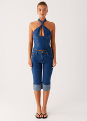 Saylor Halter Denim Top - Indigo