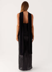 Scarf Neck Sequins Maxi Dress - Black