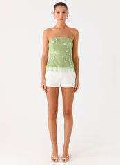 Sea Garden Beaded Strapless Top - Green