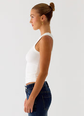 See Me Twice Ribbed Top - White