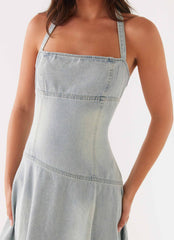 Tanisha Denim Midi Dress - Washed Blue