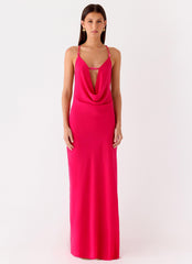 Tropic Muse Beaded Cowl Maxi Dress - Fuchsia
