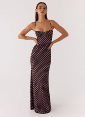Vamonos Maxi Dress - Chocolate Blue Dot