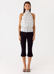 Willow Chiffon Top - White Polkadot