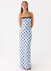 Alessandro Halter Maxi Dress - Blue Mocha Dot