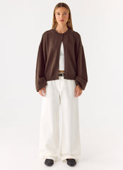 Annie One Button Cardigan - Chocolate