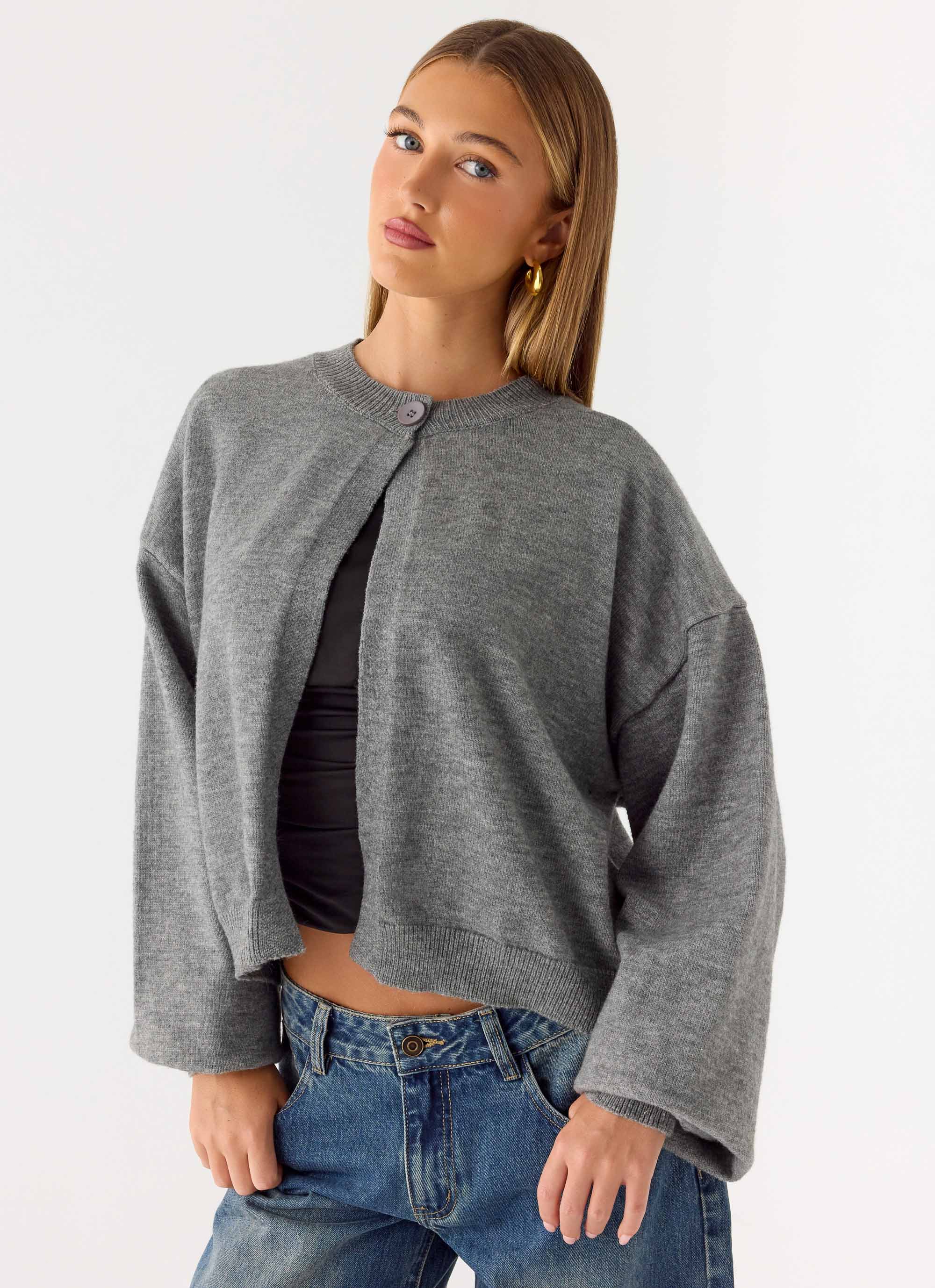 Annie One Button Cardigan - Marle Grey
