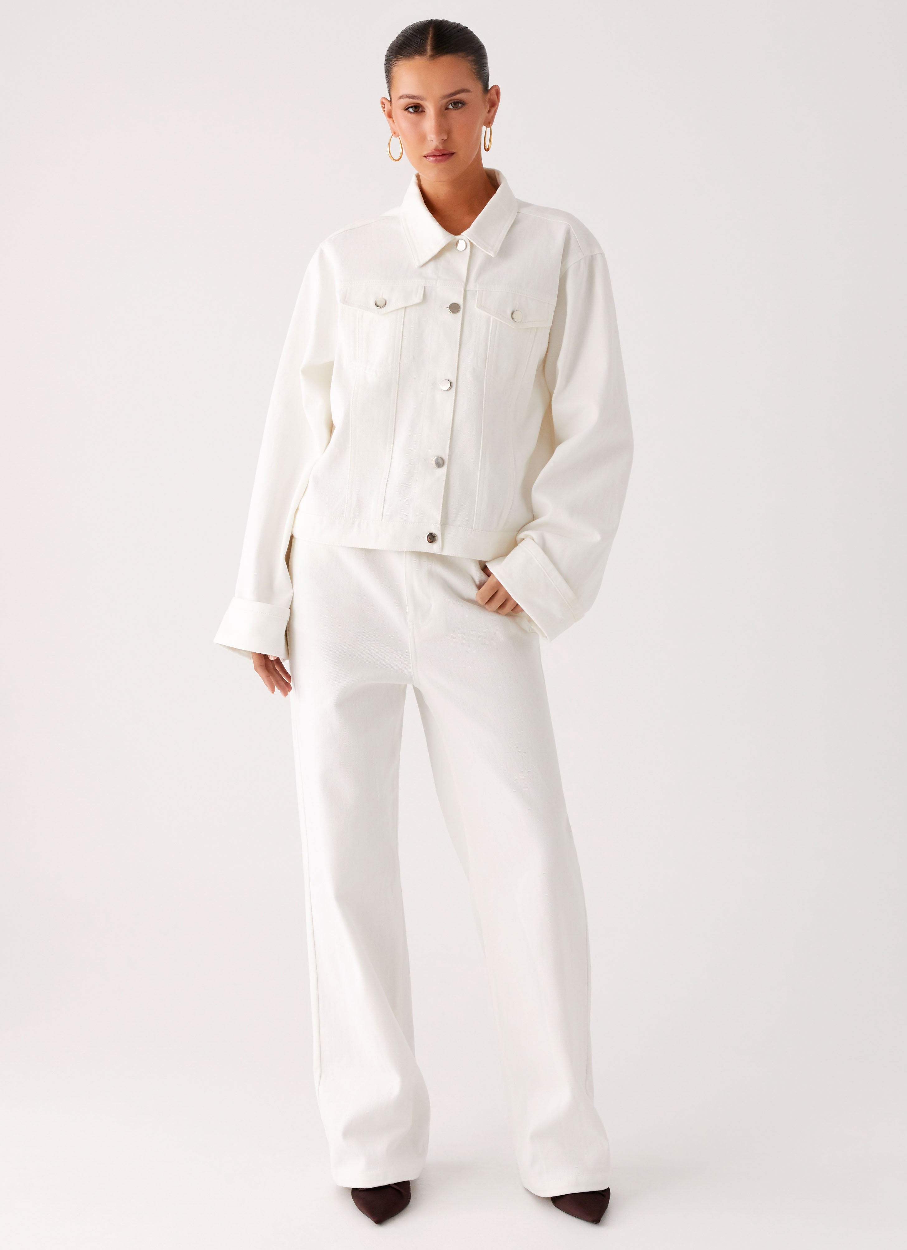 Back Again Oversized Denim Jacket - White