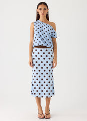 Bahama Low Rise Midi Skirt - Blue Mocha Dot