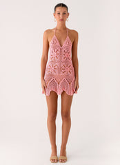Beach Days Crochet Mini Dress - Pink