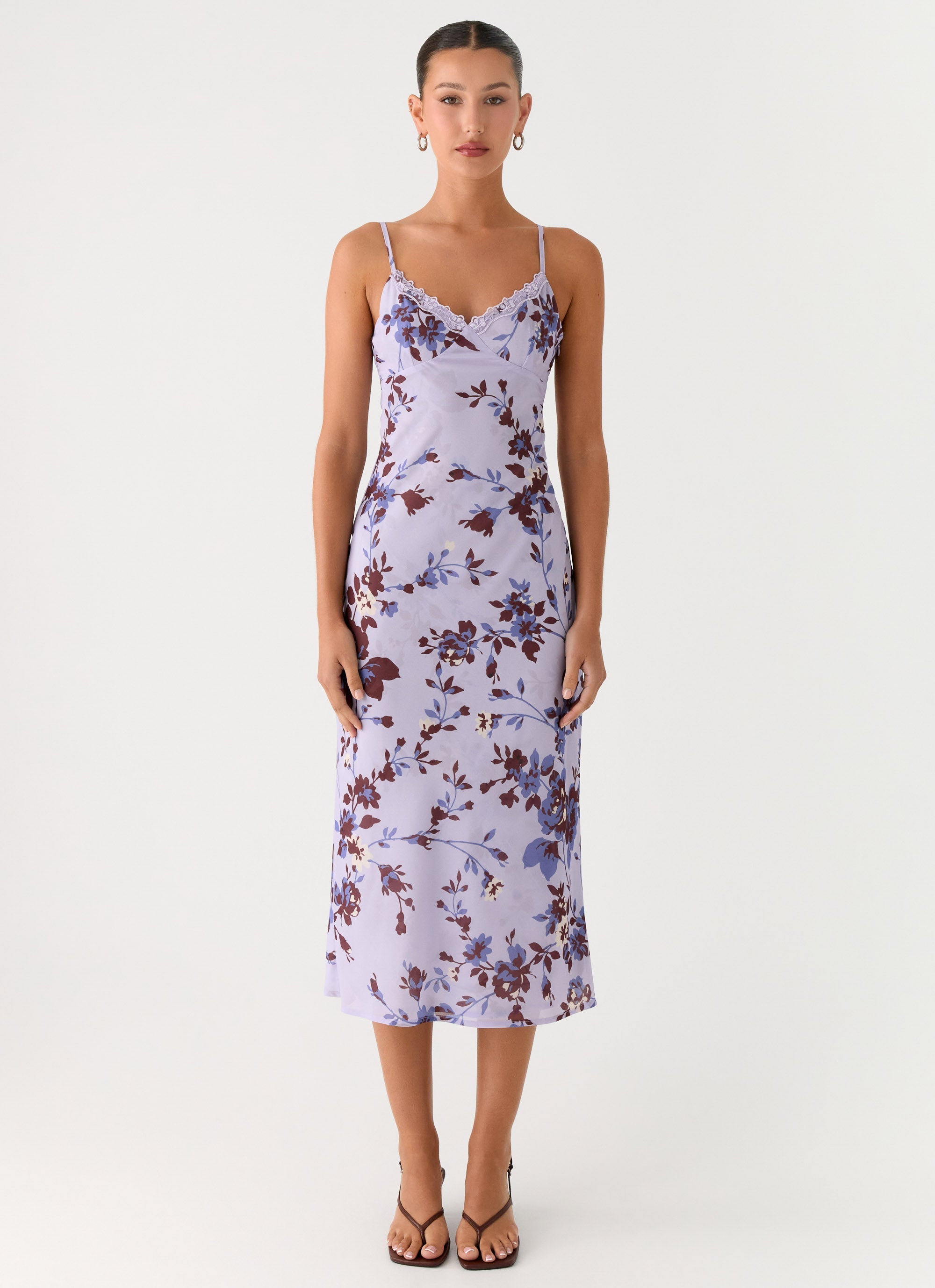Bluma Lace Trim Midi Dress - Antique Lilac Floral