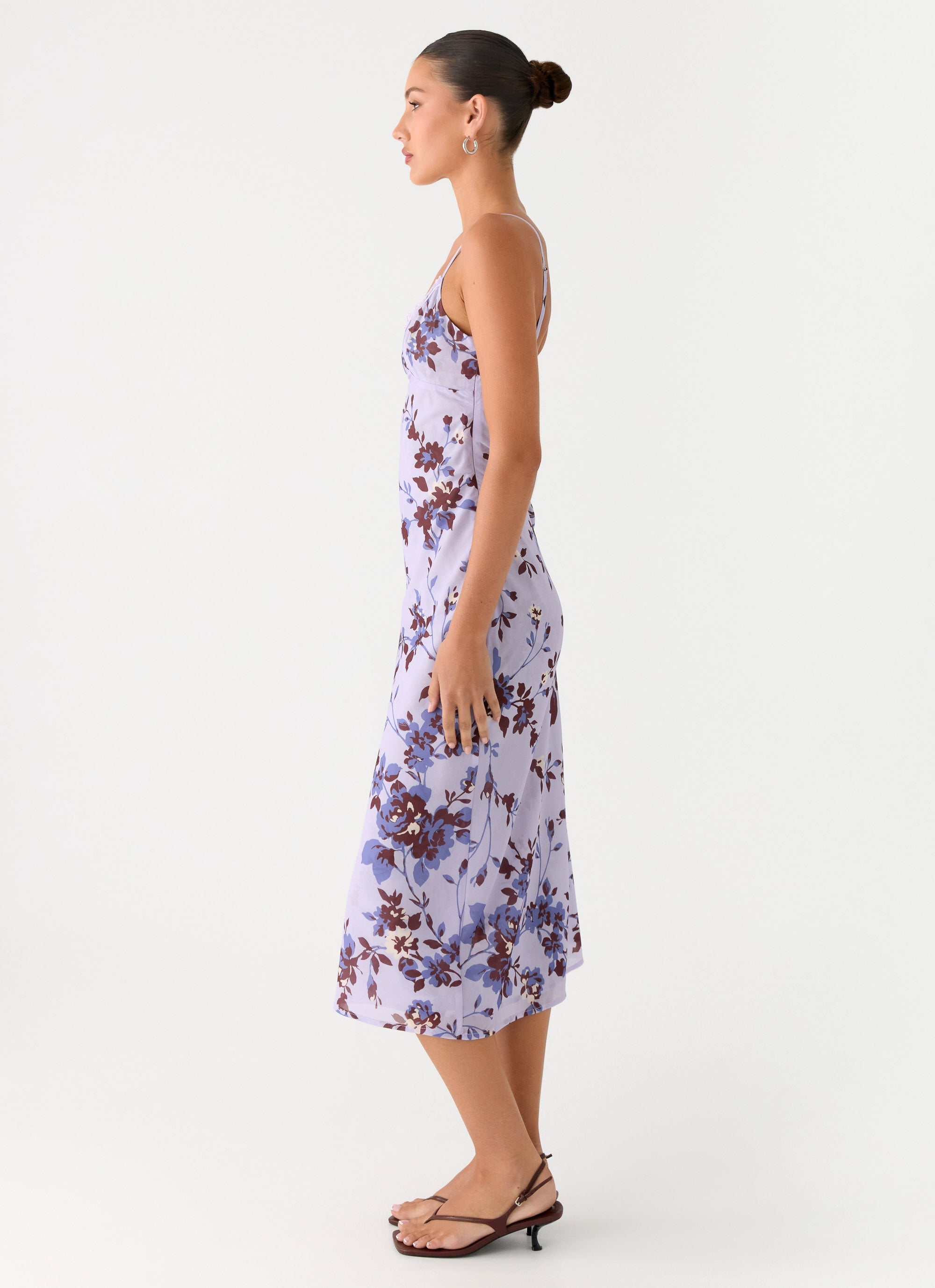 Bluma Lace Trim Midi Dress - Antique Lilac Floral